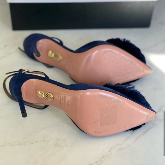 Aquazzura powder puff navy blue slingback suede 105mm heels EU 37.5 - Picture 7 of 7